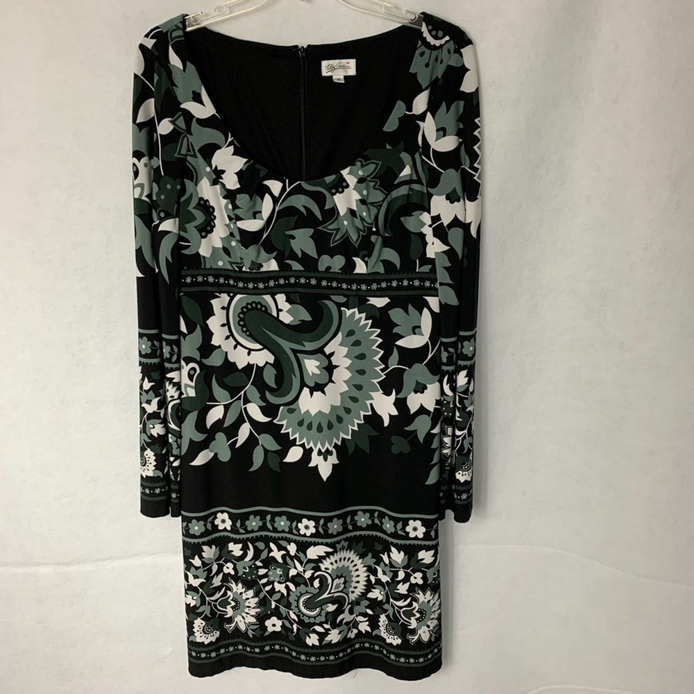 Oleg Cassini Floral Paisley Dress‎ Black Gray and White Size 12